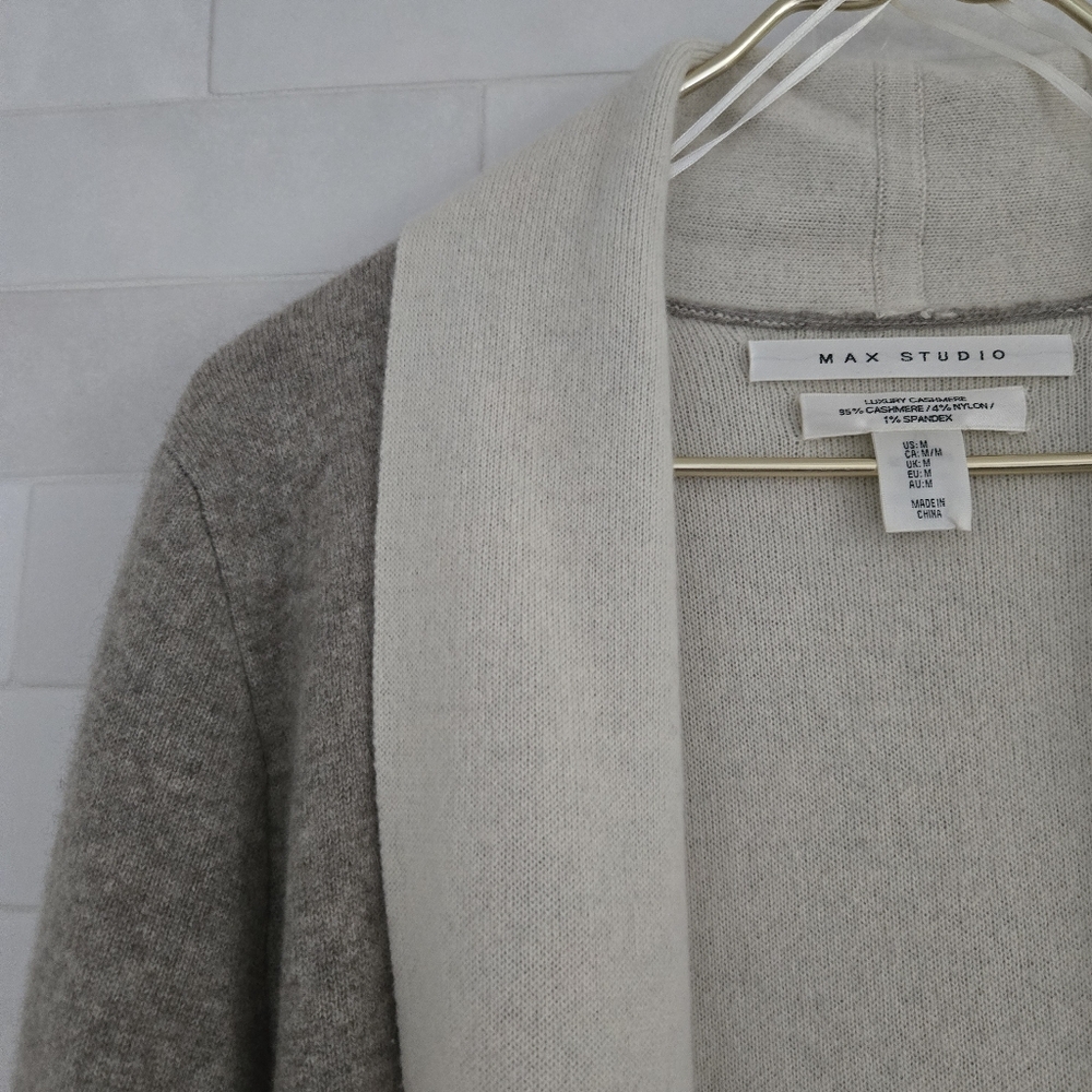Max Studio Luxury Cashmere Double Face Open Front Long Cardigan Sweater Jacket M - Picture 6 of 8